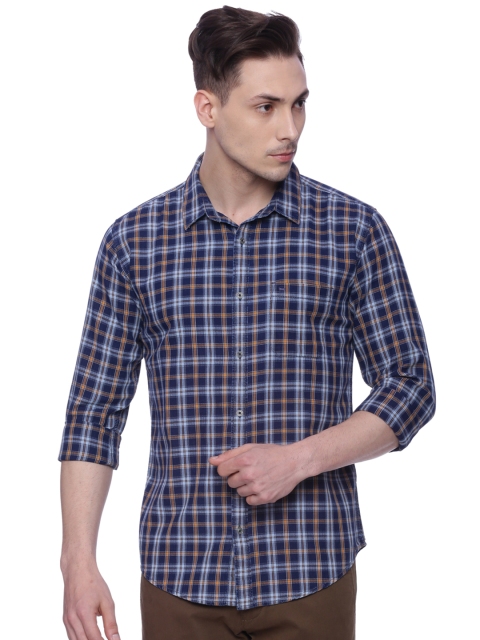 

Basics Men Blue Slim Fit Checked Casual Shirt