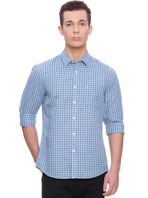 

Basics Men Blue Slim Fit Checked Casual Shirt