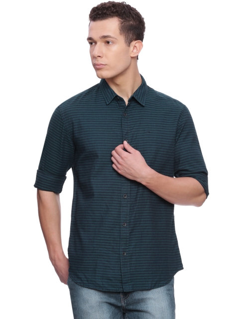 

Basics Men Green Slim Fit Striped Casual Shirt