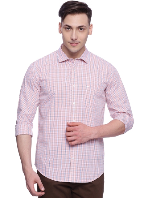 

Basics Men Orange & White Slim Fit Checked Casual Shirt