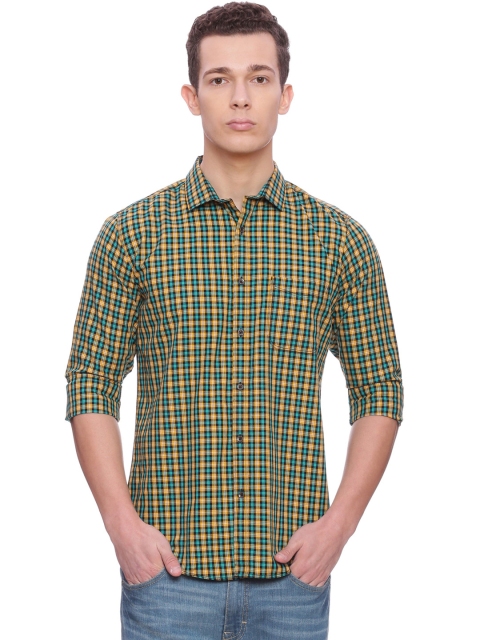 

Basics Men Yellow Slim Fit Checked Casual Shirt