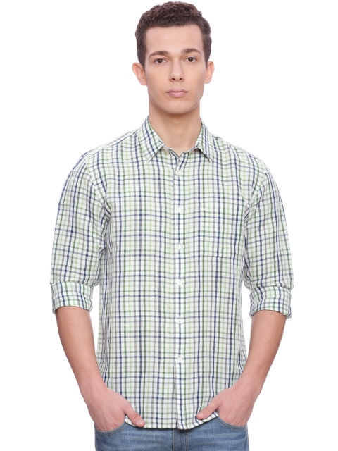 

Basics Men White Slim Fit Checked Casual Shirt