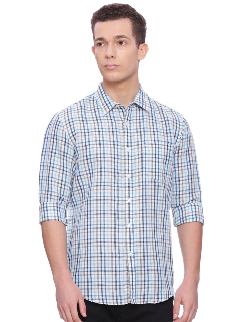 

Basics Men White Slim Fit Checked Casual Shirt