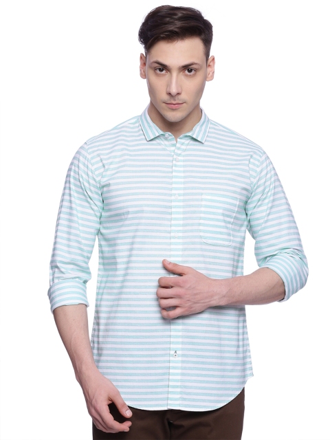 

Basics Men Green Slim Fit Striped Casual Shirt
