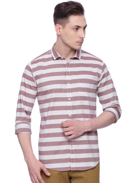 

Basics Men White & Red Slim Fit Striped Casual Shirt