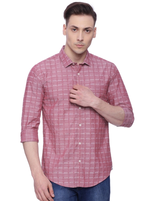 

Basics Men Pink Slim Fit Checked Casual Shirt