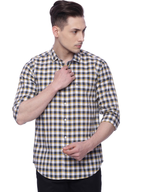 

Basics Men Navy & Yellow Slim Fit Checked Casual Shirt, Navy blue