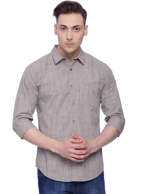 

Basics Men Taupe Slim Fit Checked Casual Shirt