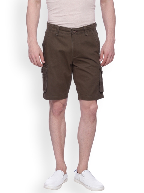 

Basics Men Olive Brown Solid Cargo Shorts