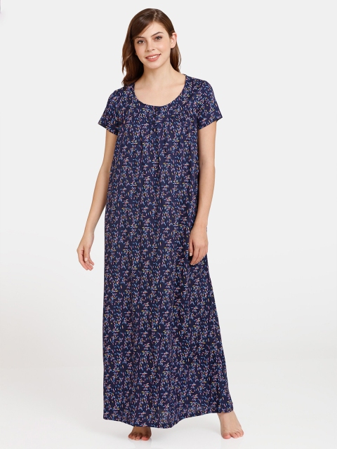 

Rosaline by Zivame Blue Printed Maxi Nightdress