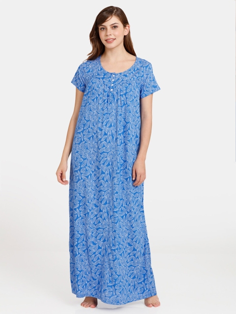 

Rosaline by Zivame Blue Printed Maxi Nightdress