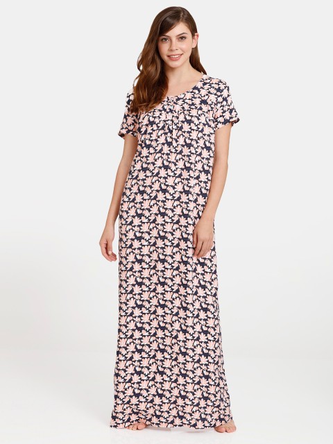 

Rosaline by Zivame Black Printed Maxi Nightdress