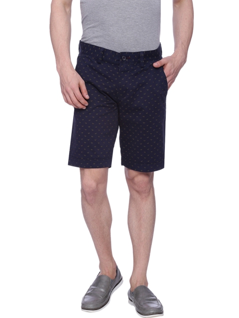 

Basics Men Navy Printed Comfort Fit Chino Shorts, Navy blue