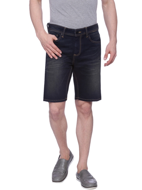 

Basics Men Navy Washed Denim Shorts, Navy blue