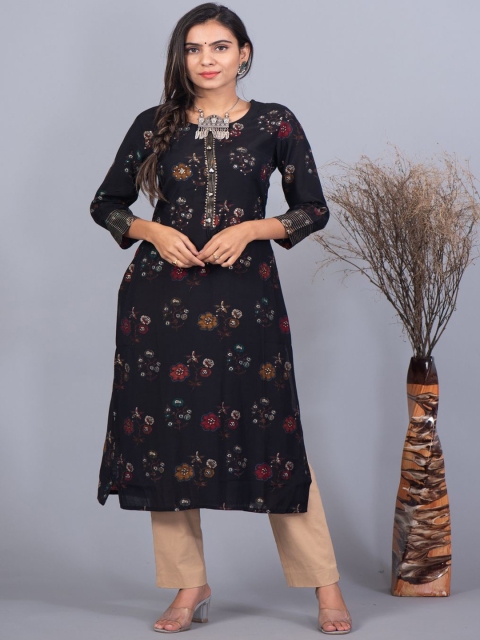 

Meenaya Women Black & Yellow Ethnic Motifs Printed A-line Kurta