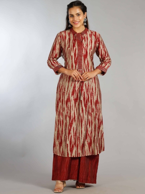 

Meenaya Women Maroon Yoke Design Pleated Kurta with Trousers