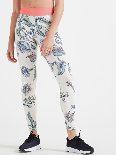 

Domyos By Decathlon Women Cream Coloured Printed High Waist Tights