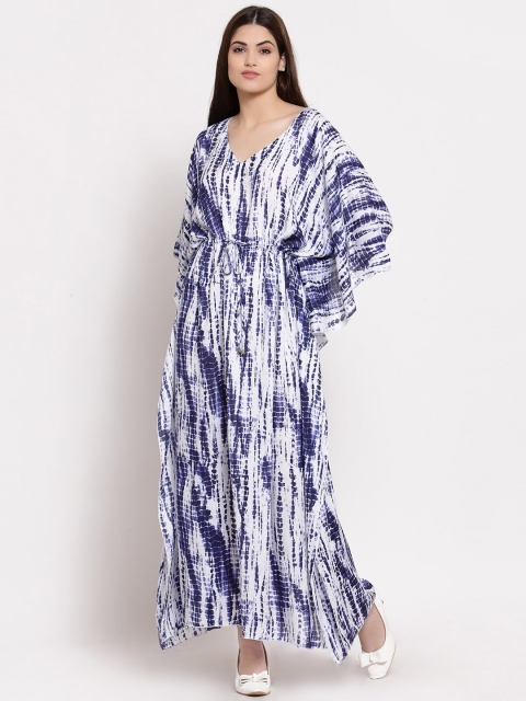 

PATRORNA Navy Blue Printed Maxi Nightdress