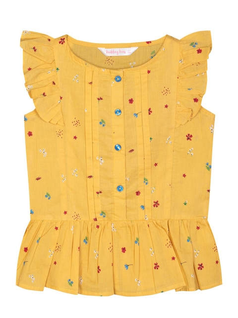 

Budding Bees Yellow Floral Drop-Waist Dress