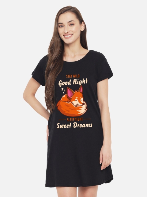 

FFLIRTYGO Black Printed Nightdress