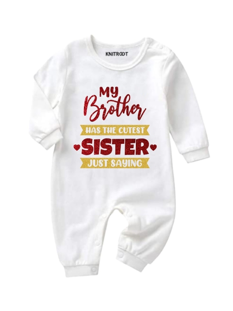 

KNITROOT Infants White Printed Romper
