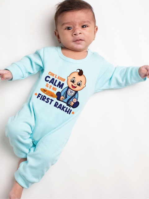 

KNITROOT Kids Blue Calm First Rakhi Print Cotton Romper