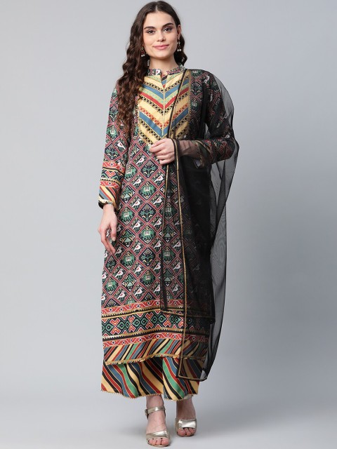 

Ahalyaa Women Black Patola Printed Straight Gotta Patti Kurta with Palazzo & With Dupatta