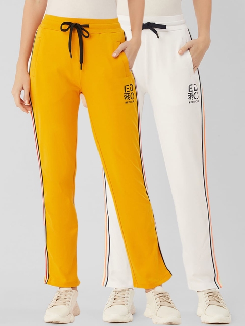

EDRIO Women White & Yellow Pack Of 2 Solid Pure Cotton Track Pants