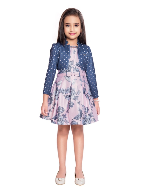 

Tiny Baby Pink & Blue Floral Satin Dress