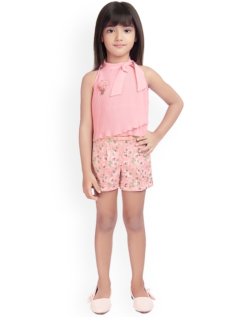 

Tiny Baby Girls Peach-Coloured & Red Top with Shorts