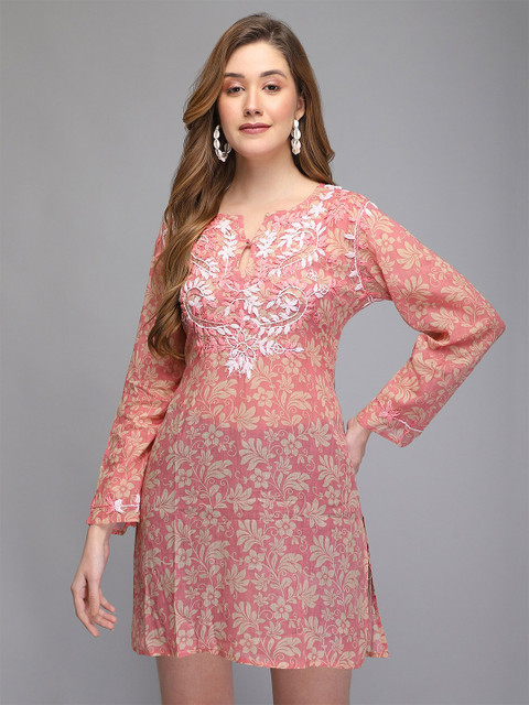 

Aditi Wasan Pink & White Embroidered Sheer Tunic