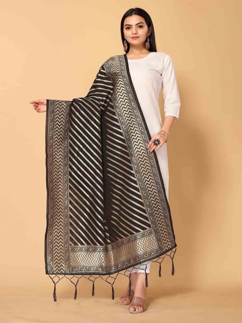 

all about you Black & Gold-Toned Woven Design Dupatta with Zari