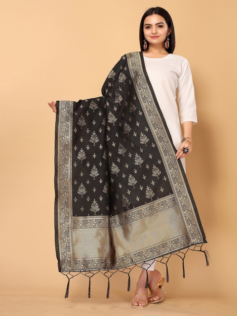 

all about you Black & Gold-Toned Woven Design Dupatta with Zari