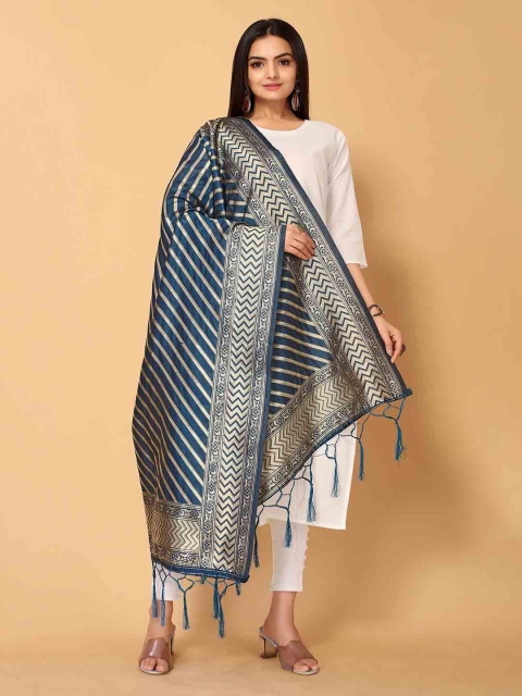 

all about you Teal & Gold-Toned Woven Design Dupatta with Zari