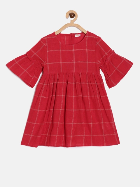 

Aomi Girls Red Checked Cotton Fit and Flare Dress