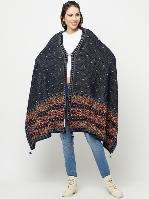 

Knitstudio Women Navy Blue & Maroon Printed Casual Shawl