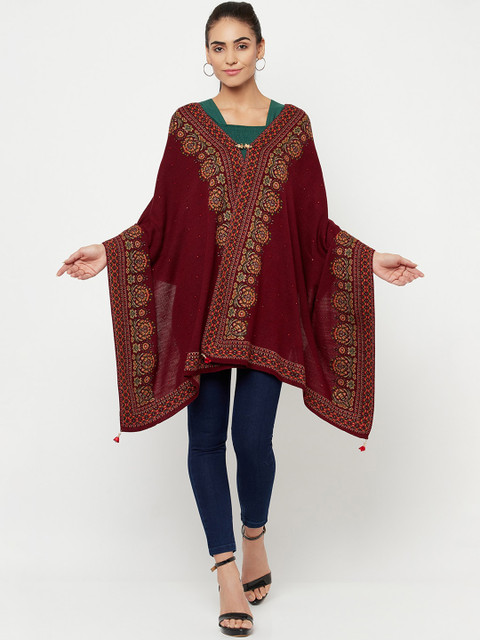 

Knitstudio Women Maroon & Orange Woven Design Shawl