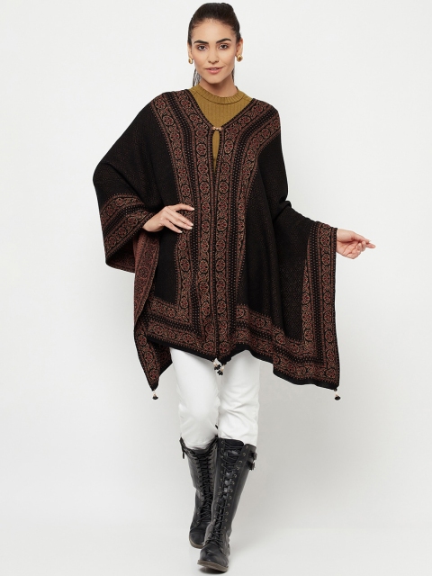 

Knitstudio Women Black & Maroon Woven-Design Shawl