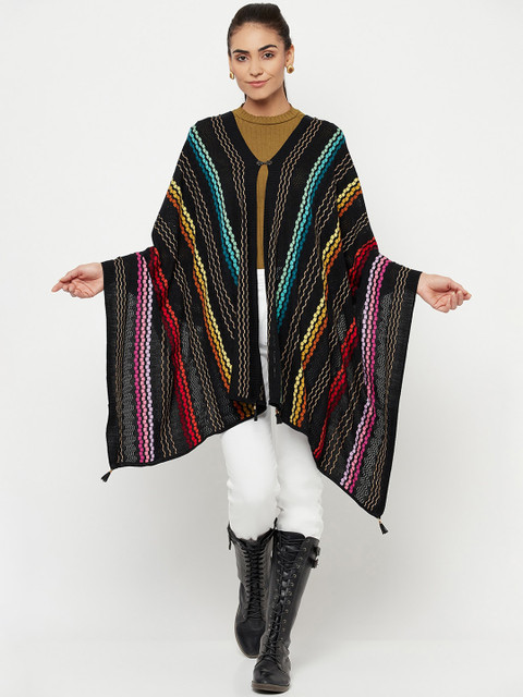 

Knitstudio Women Black Striped Woven Design Shawl