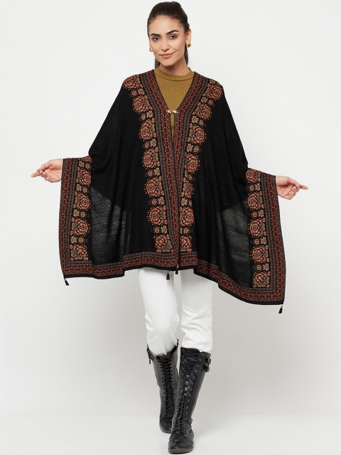 

Knitstudio Women Black & Maroon Woven Design Woolen Shawl