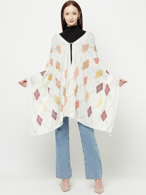 

Knitstudio Women Off White & Pink Woven Design Shawl