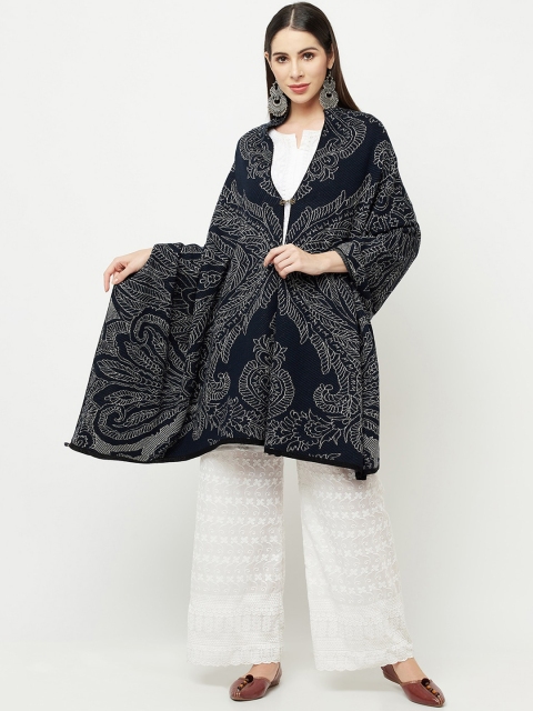 

Knitstudio Women Navy Blue Paisley Woven Design Shawl