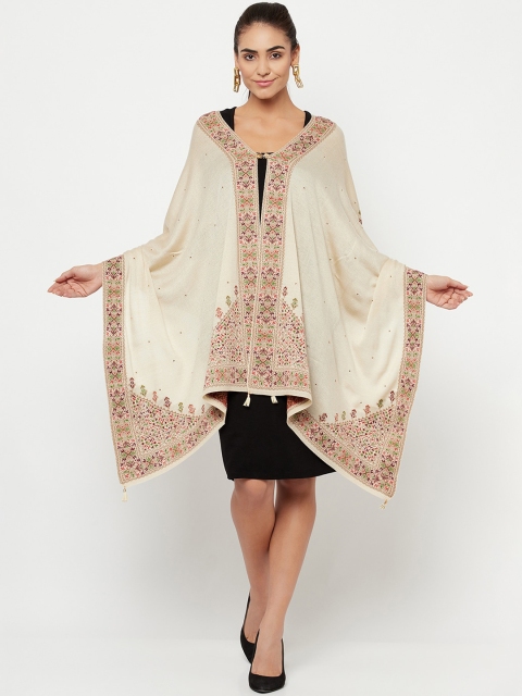 

Knitstudio Women Beige & Green Woven-Design Shawl