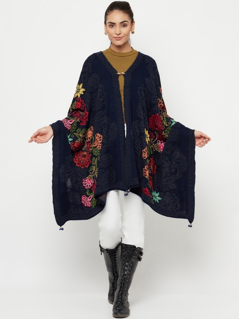 

Knitstudio Women Navy Blue & Red Woven Design Shawl