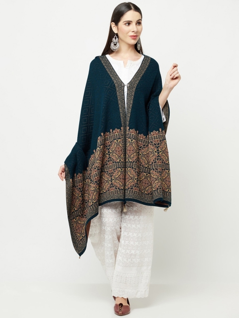 

Knitstudio Women Navy Blue & Yellow Woven Design Wool Shawl