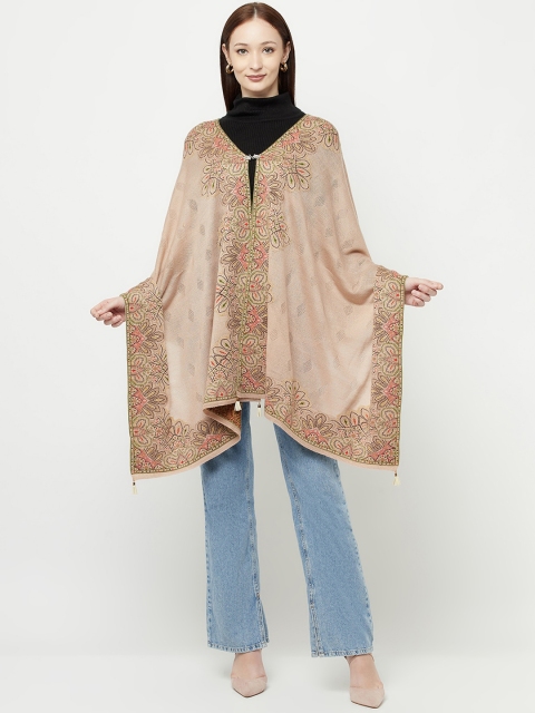 

Knitstudio Women Pink & Beige Botanical Woven Design Shawl