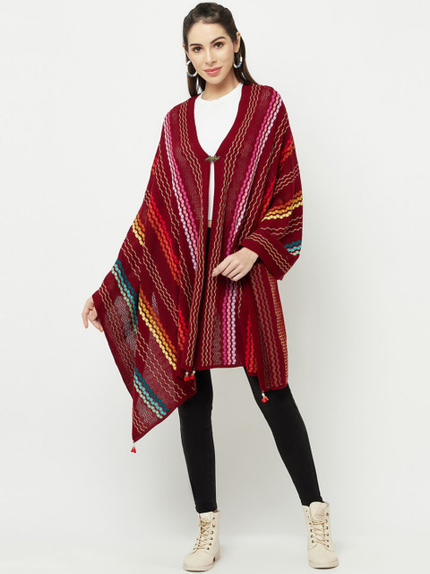 

Knitstudio Women Maroon Woven Design Printed Shawl, Beige