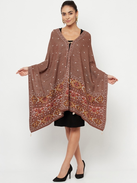 

Knitstudio Women Brown & White Woven-Design Shawl