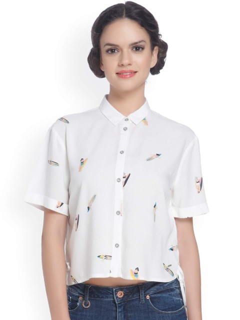 

ONLY Women White Regular Fit Printed Crop Shirt