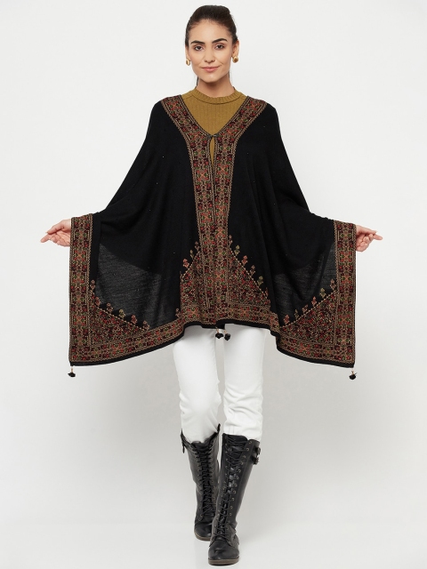 

Knitstudio Women Black Woven-Design Tribal Casual Shawl